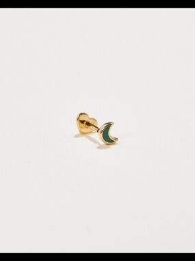 DISCONTINUED Pamela Love Green Malachite Moon Threaded Stud 14k Gold Earring New